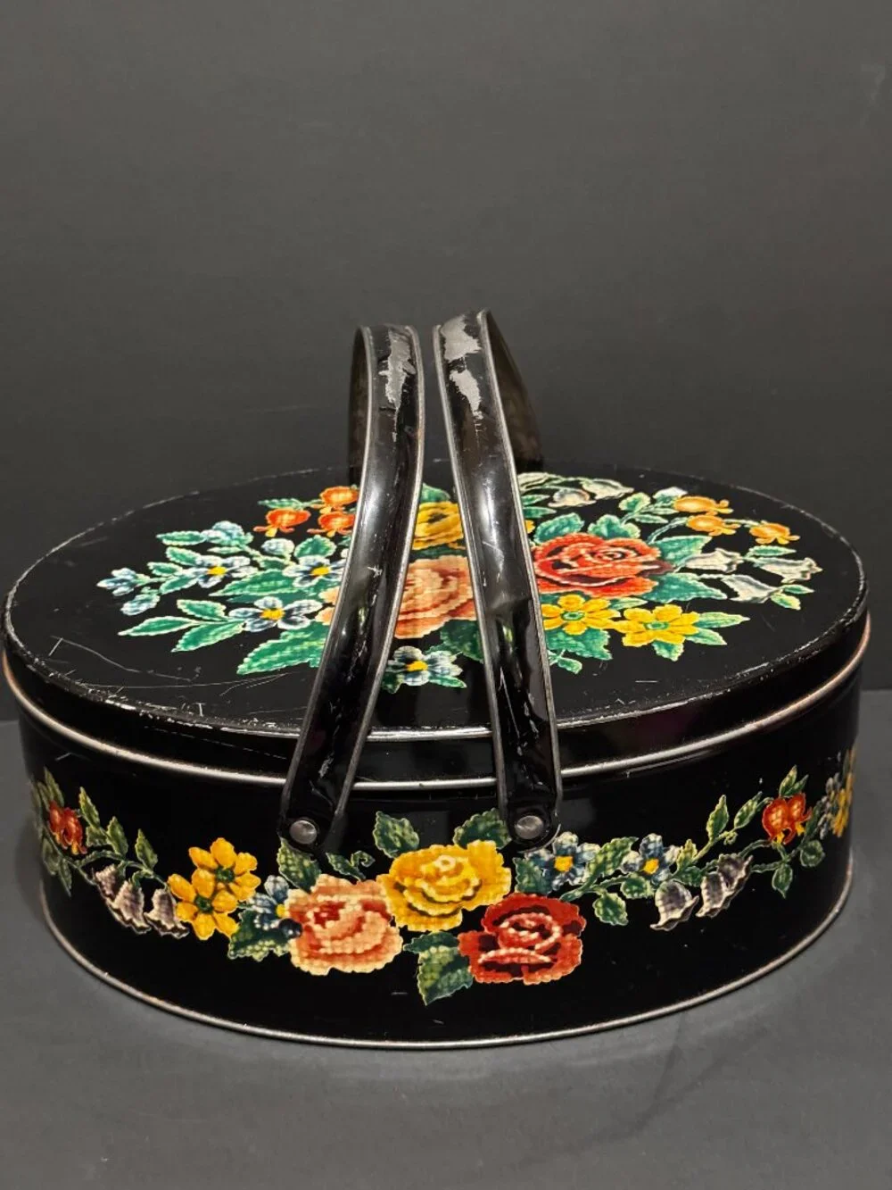 Dutch Maid Double Handle Oval Metal Box Container with Lid, Vintage Circa 1950s